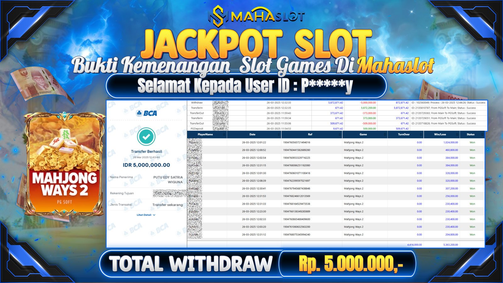 MAHASLOT JACKPOT SLOT GAMES MAHJONG WAYS 2 Rp. 5.000.000,- LUNAS