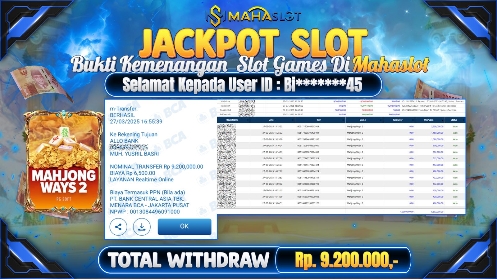 MAHASLOT JACKPOT SLOT GAMES MAHJONG WAYS 2 Rp. 9.200.000,- LUNAS
