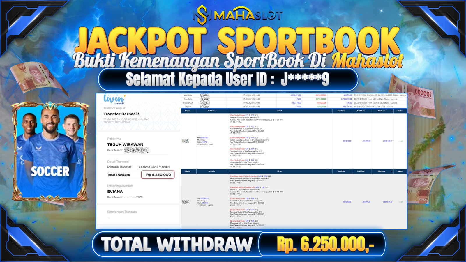 MAHASLOT JACKPOT SPORTBOOK BOLA MIX PARLAY Rp. 6.250.000,- LUNAS