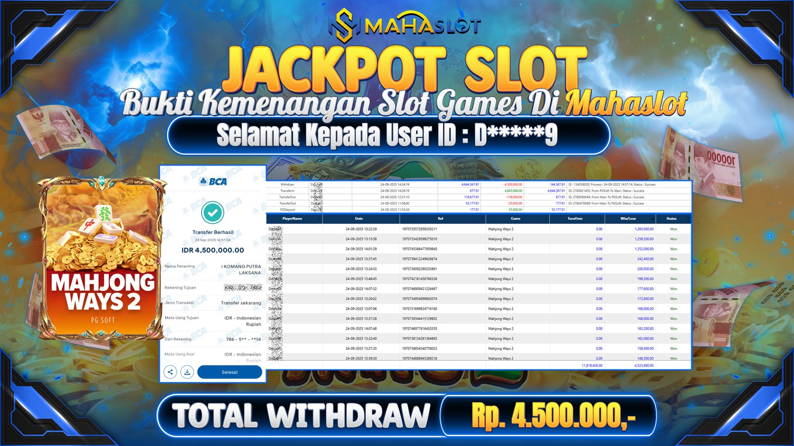MAHASLOT JACKPOT SLOT GAME MAHJONG WAYS 2 Rp. 4.500.000,- LUNAS
