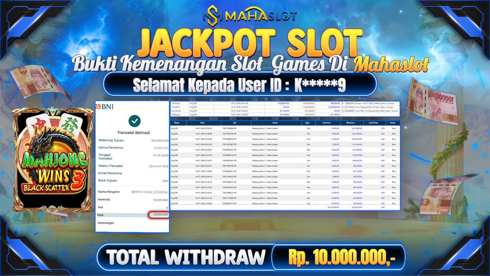 MAHASLOT JACKPOT SLOT MAHJONG WINS 3 BLACK SCATTER Rp. 10.000.000,- LUNAS