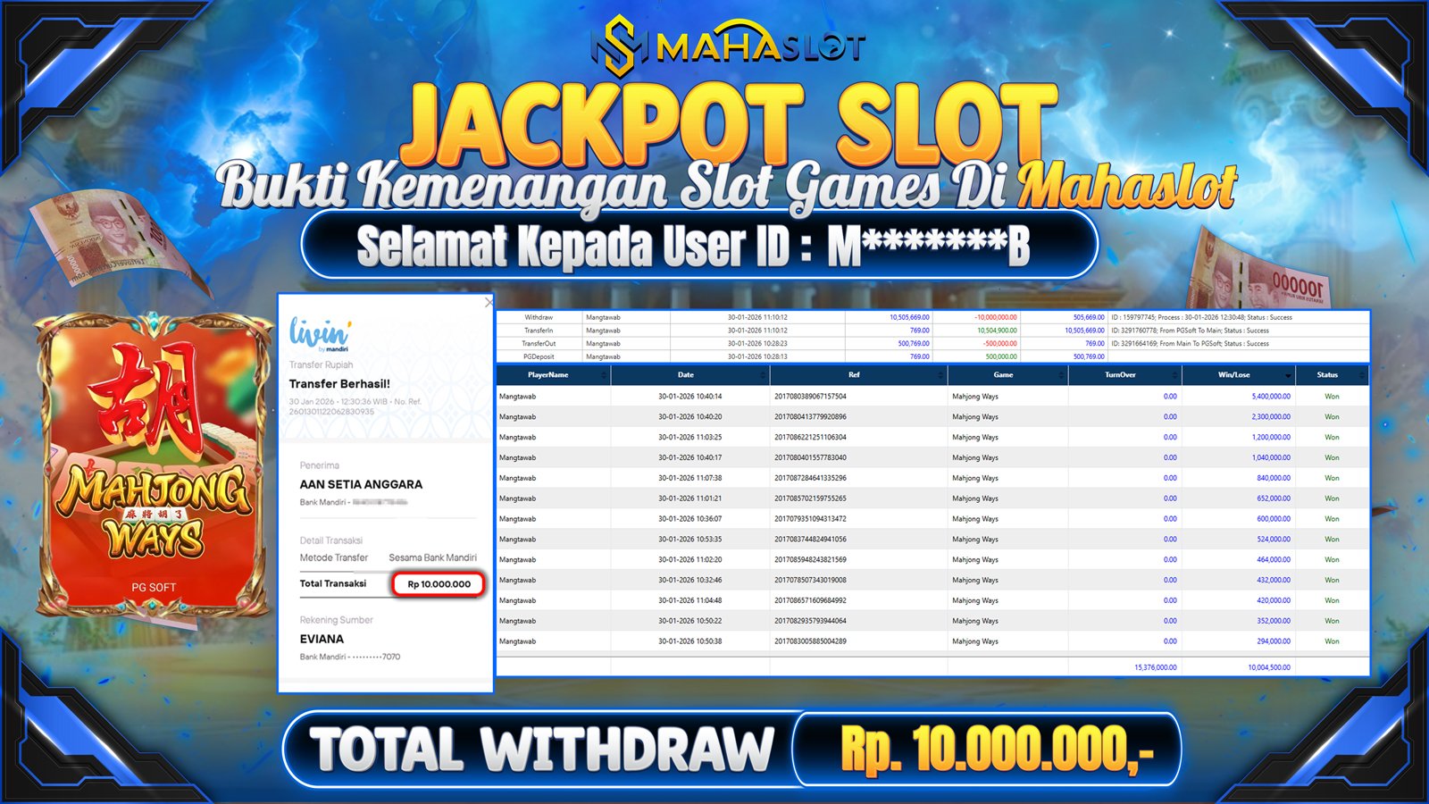 MAHASLOT JACKPOT SLOT GAME MAHJONG WAYS Rp. 10.000.000,- LUNAS