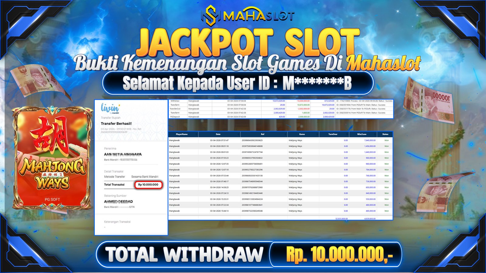 MAHASLOT JACKPOT SLOT GAME MAHJONG WAYS Rp. Rp.10.000.000,- LUNAS